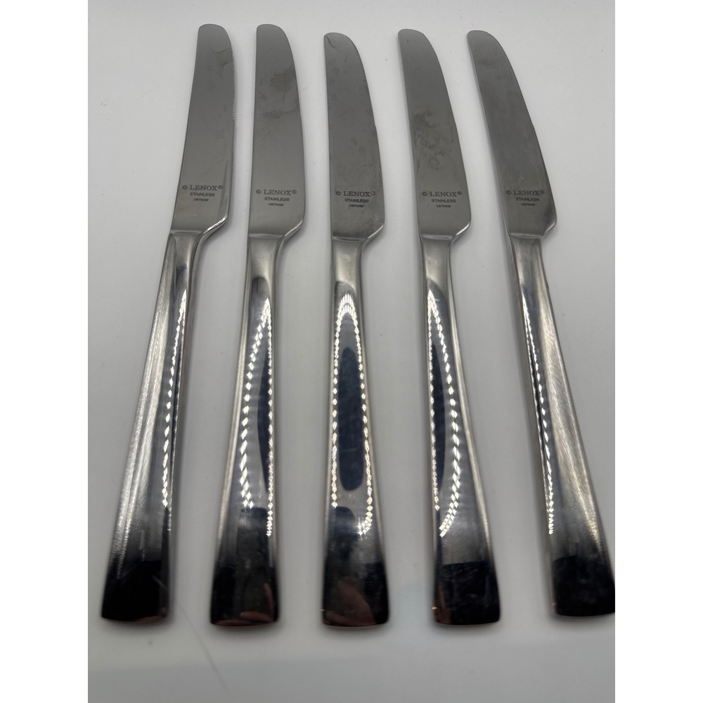 Lenox Flatiron Stainless Steel Dinner Knives Kate Spade Glossy Set of 5 9.25in
